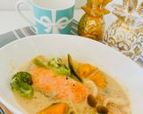 ワンパンで簡単！鮭とかぼちゃの豆乳スープ作り方4写真