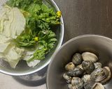 春キャベツと菜の花のワンパンあさり蒸し作り方1写真