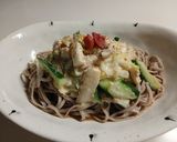 長芋と蒸し鶏の胡麻マヨサラダのっけ蕎麦作り方5写真