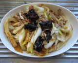 豚肉と棒湯葉と黒木耳の中華風炒めうどん作り方14写真
