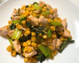 チキンと小松菜のコーンバター醤油炒め作り方6写真