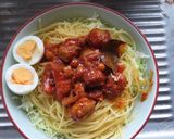 千切りキャベツと食べるチキンボールパスタ作り方15写真