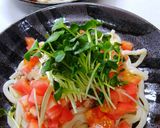 鯖缶と夏トマトの冷やしごまうどん作り方4写真