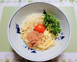 夏休み昼食夕飯明太釜玉チーズうどん作り方4写真