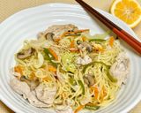 時短調理。豚肉とマッシュルームの塩レモン焼きそば作り方9写真