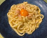 レンジで5分！茹でうどんのコク旨カルボ風うどん作り方4写真