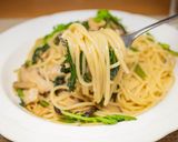 春菊と椎茸のパスタ作り方11写真