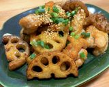 ご飯がすすむ！鶏もも肉と蓮根の甘辛ニンニク炒め★作り方3写真