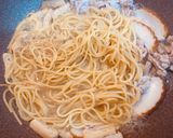 水漬けパスタで八丁味噌煮込みバターパスタ作り方4写真