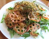 釜揚げしらすと蓮根チップスと水菜のサラダ作り方9写真