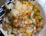 レンジ簡単梅クリームシーフード味炒飯弁当作り方8写真