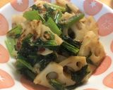 給食の「れんこんのおかか炒め」♡小松菜も作り方5写真