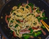 チャーシューピーマンのガリバタ焼きうどん作り方4写真