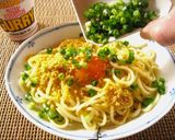 カップヌードルカレー釜玉そば作り方4写真