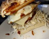 ギルティ⭐️焼きそば＆お好み焼きトースト作り方4写真
