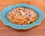 鯖缶水煮とトマト缶DE茄子入トマトパスタ作り方6写真