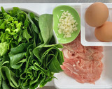 豚コマとほうれん草の卵炒めからのポパイ丼作り方1写真