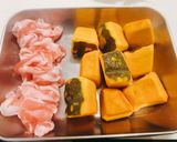 豚肉入りかぼちゃと茹で小豆のいとこ煮作り方1写真