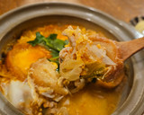 豚肉の味噌漬、キムチと揚げ麸で玉子とじ。作り方7写真