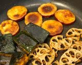 簡単時短☆さつまいも蓮根かぼちゃの甘じょっぱ焼き作り方5写真