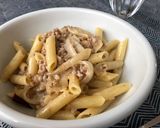 新玉ねぎと挽肉のクリームパスタ作り方4写真