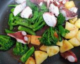 簡単夕飯主菜ブロッコリーとじゃがいも蛸バジル炒め作り方6写真