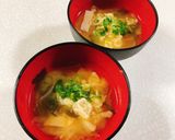 ハムと天かすと玉ねぎのみそ汁作り方7写真