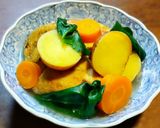 がんもどき、じゃがいも、オカワカメの煮物作り方7写真