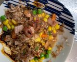 レンジ簡単梅クリームシーフード味炒飯弁当作り方5写真
