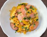 ウインナーと卵🥚の麺つゆマヨ炒め😃作り方3写真