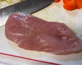 さつまいもと鶏むね肉と厚揚と野菜の煮物。作り方1写真