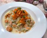 スモークサーモンと蕗の薹のクリームパスタ作り方11写真