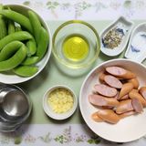 簡単ソーセージスナップエンドウ大蒜炒副菜作り方1写真