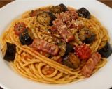 トマト缶不使用。なすとベーコンのトマトパスタ作り方8写真