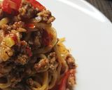 中華麺で生パスタ！豚ひき肉と赤パプリカ作り方8写真
