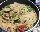 緑の夏野菜とフランクフルトのピリ辛パスタ作り方14写真