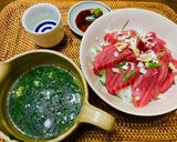美活⭐︎モロヘイヤとオクラのにんにくスープ作り方7写真