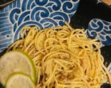 サバ缶ガーリックパスタライム添え作り方7写真