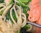 簡単　コーンポタージュほうれん草鮭パスタ作り方16写真