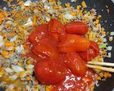 牛ミンチと野菜のトマト煮込みスパゲッティ作り方5写真
