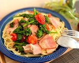 【材料3つで】菜の花とトマトの彩りパスタ作り方8写真