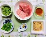 簡単昼食夏の夕飯！辛子納豆鮪オクラ丼和食作り方1写真