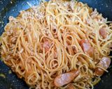 簡単夕飯昼食ミートソースウインナーワンパンパスタ作り方7写真