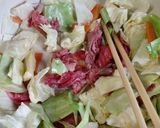 辛い焼きそば豆板醤と一味入りヒーハー作り方2写真
